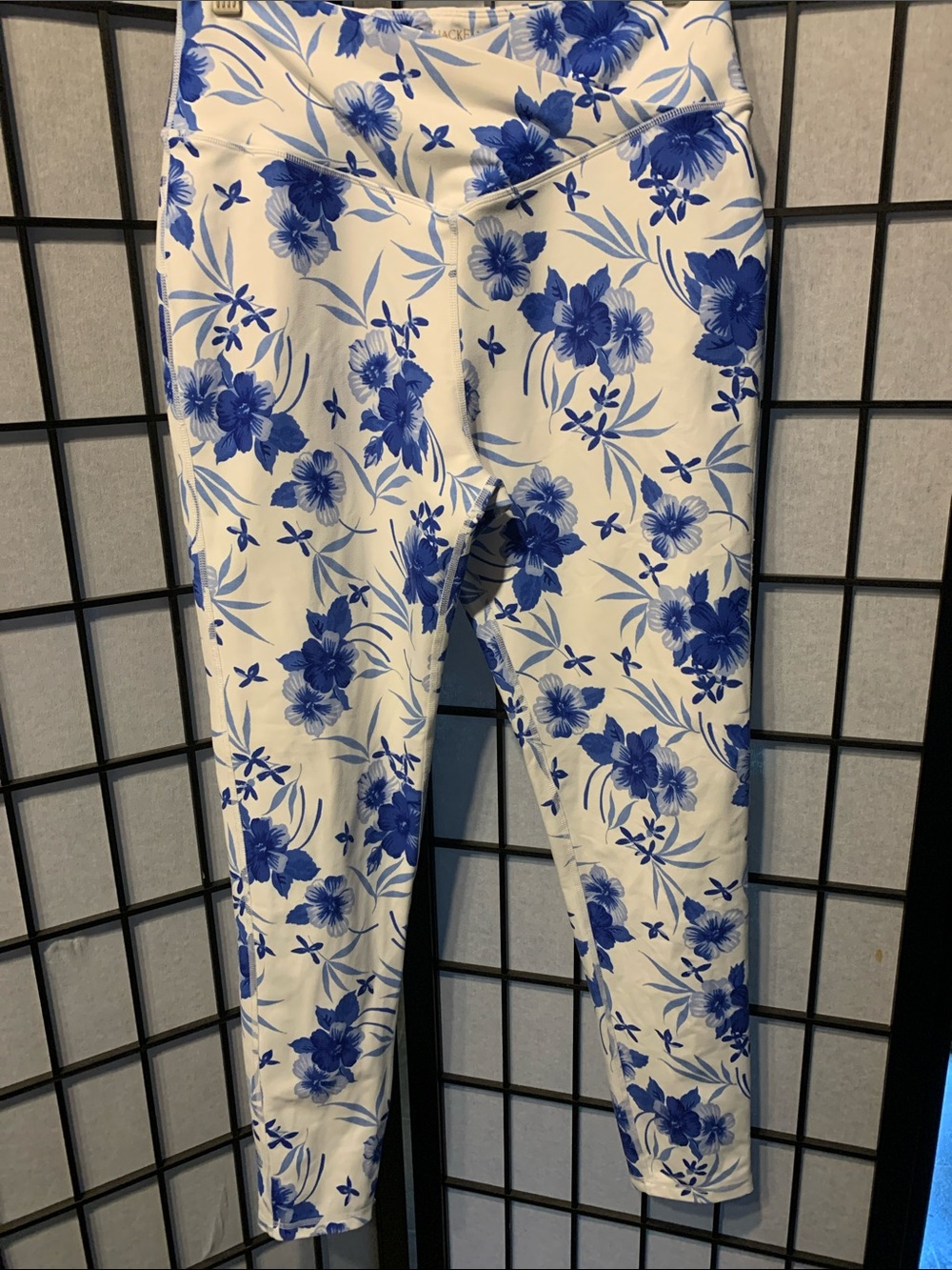 Love Shack Fancy Blue Floral Leggings - White & Blue Activewear Size Large